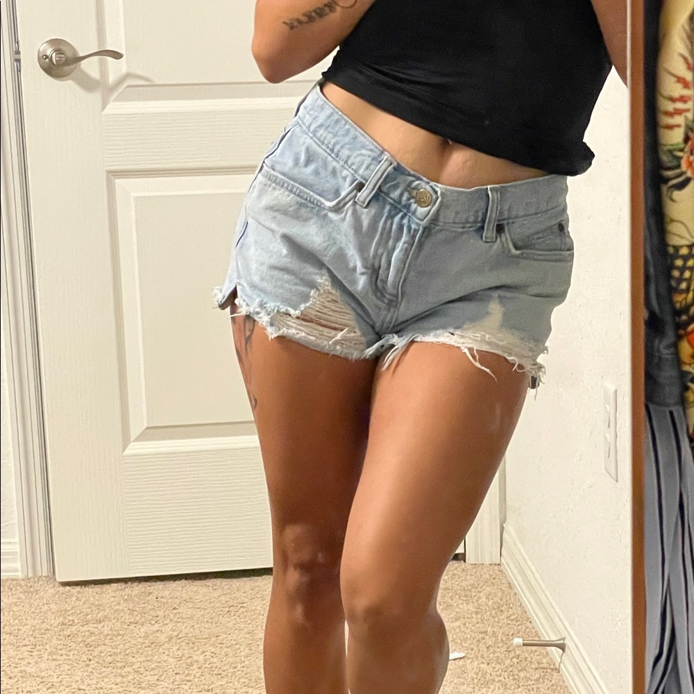 Light Blue Distressed Denim Shorts